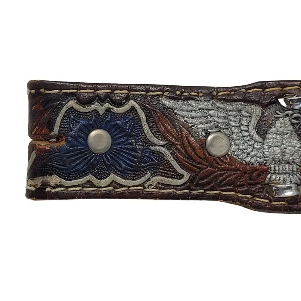 Handcrafted Brown Western Leather Belt Hand Painted Silver Eagle Embossing‎ 32